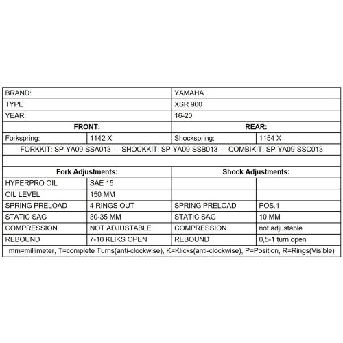 01-058-2648-0 BLACK-T progressive replacement springs for Yamaha XSR 900 2016 - 2020