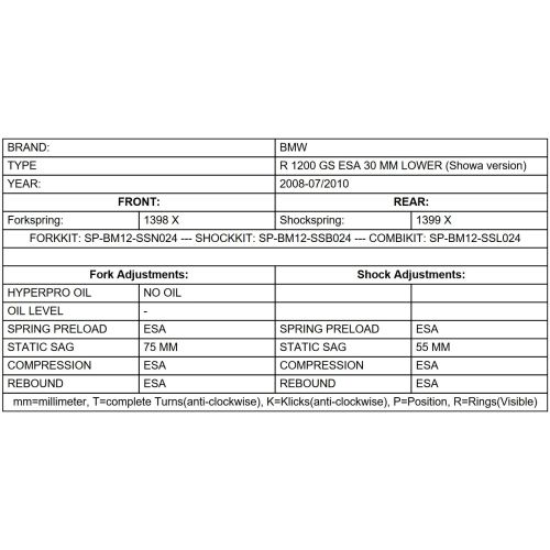 01-044-8008-0 Touratech Suspension lowering kit -30mm for BMW R 1200 GS ESA 2007 - 2010
