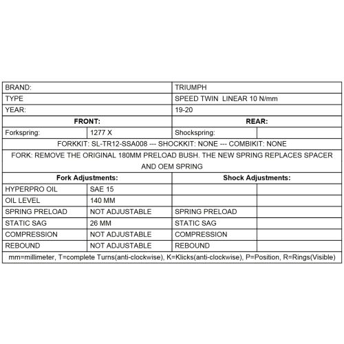01-423-5868-0 BLACK-T fork springs Stage1 linear for Triumph Speed Twin from 2019 onwards