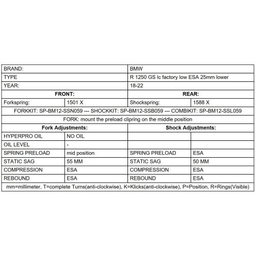 01-037-8006-0 Touratech Suspension lowering -25mm for BMW R1250GS ESA (2018-2024) (only with original factory lowering)