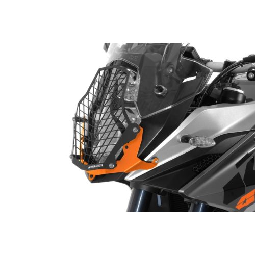01-371-5096-0 Stainless steel black/orange headlight protector, for KTM 1050/ 1090/ 1190 Adventure R/ 1290 S Adv *OFFROAD USE ONLY*