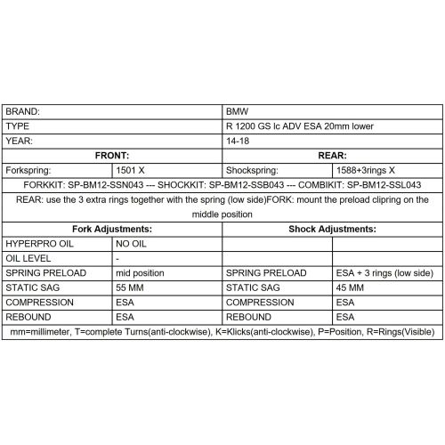 01-045-7446-0 Replacement springs Height lowering kit -20mm, for BMW R1200GS (LC) Adventure 2014-2018 