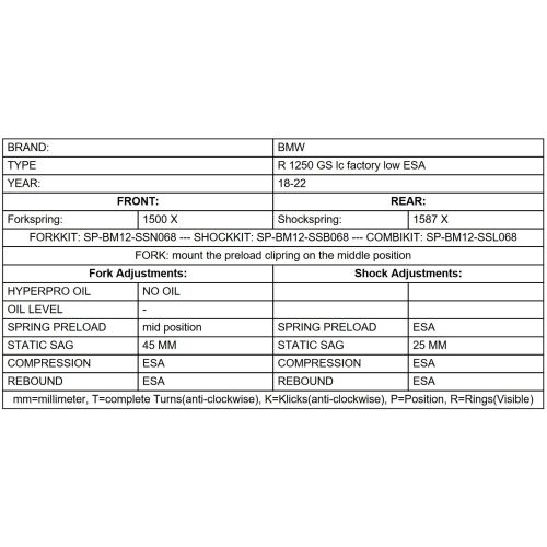 01-037-8007-0 Touratech Suspension progressive replacement springs for BMW R1250 GS LC factory low ESA (2018-2024)