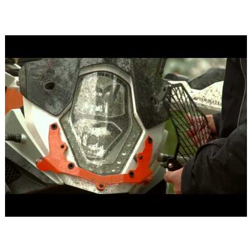 01-371-5095-0 Stainless steel black headlight protector with quick release fasteners, black bracket, for KTM 1050 Adventure/ 1090 Adventure/ 1190 Adventure/ 1190 Adventure R/ 1290 Super Adventure *OFFROAD USE ONLY*