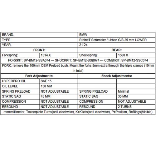 01-042-5853-0 Lowering KIT by -25mm for BMW RnineT Scrambler / Urban G/S (2021-), Replacement springs