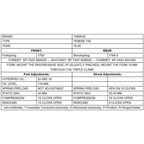01-632-5884-0 Progressive Replacement springs for original shock absorber, for Yamaha Tenere 700 (2019-2024)
