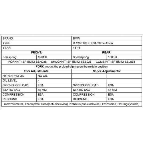 01-045-7444-0 Replacement springs Height lowering kit -20mm, for BMW R1200GS(LC) 2013-2016