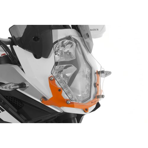 01-371-5091-0 Makrolon headlight protector with quick release fasteners, orange bracket, for KTM 1050 Adventure/ 1090 Adventure/ 1190 Adventure/ 1190 Adventure R/ 1290 Super Adventure *OFFROAD USE ONLY*