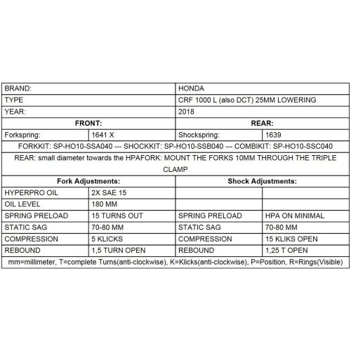 01-402-5881-0 Progressive fork springs for Honda CRF1000L Africa Twin from 2018 -25mm lowering